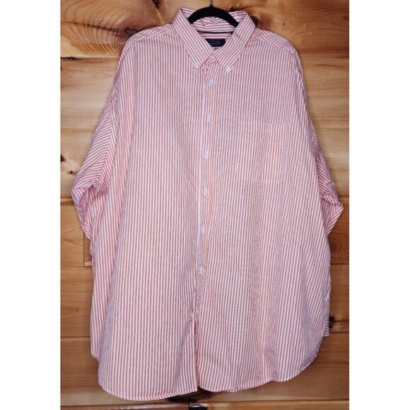 Roundtree & Yorke Shirt Mens 3XL Orange Striped Long Sleeve Button Front Cotton - Picture 6 of 16
